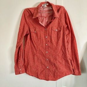 Red and ivory polka-dots button-up shirt